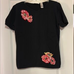 Black Women's Top with Floral Embroidery